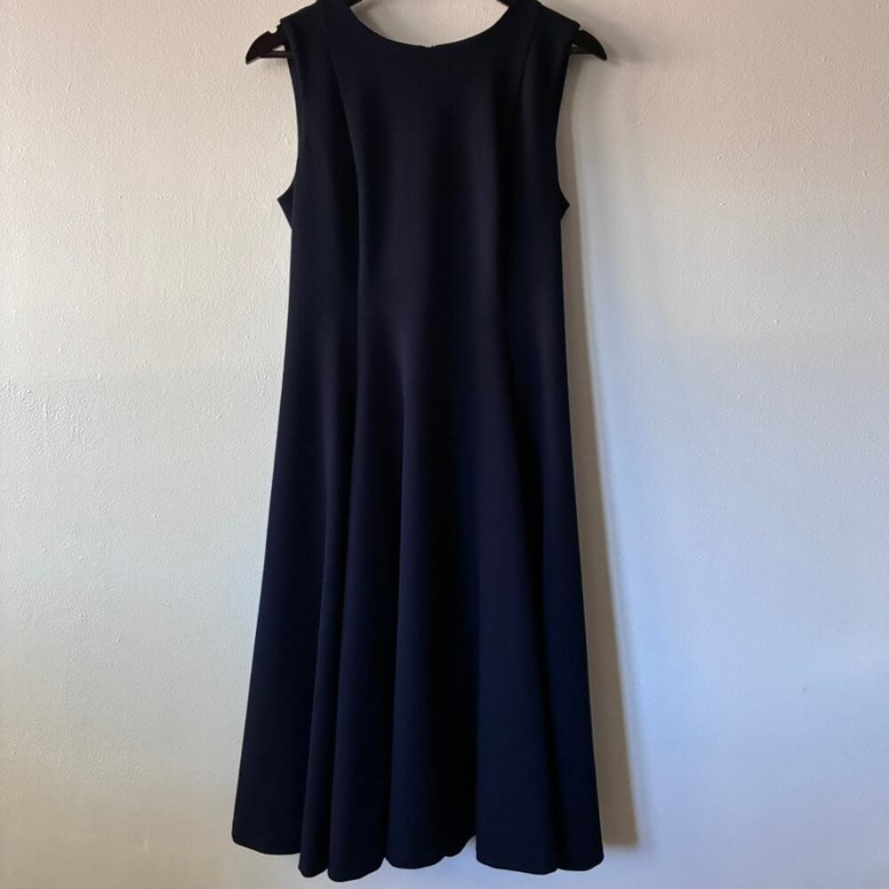 Calvin Klein Navy Fit & Flare Midi Dress Women Sz 10 Sleeveless Back Zip Pockets